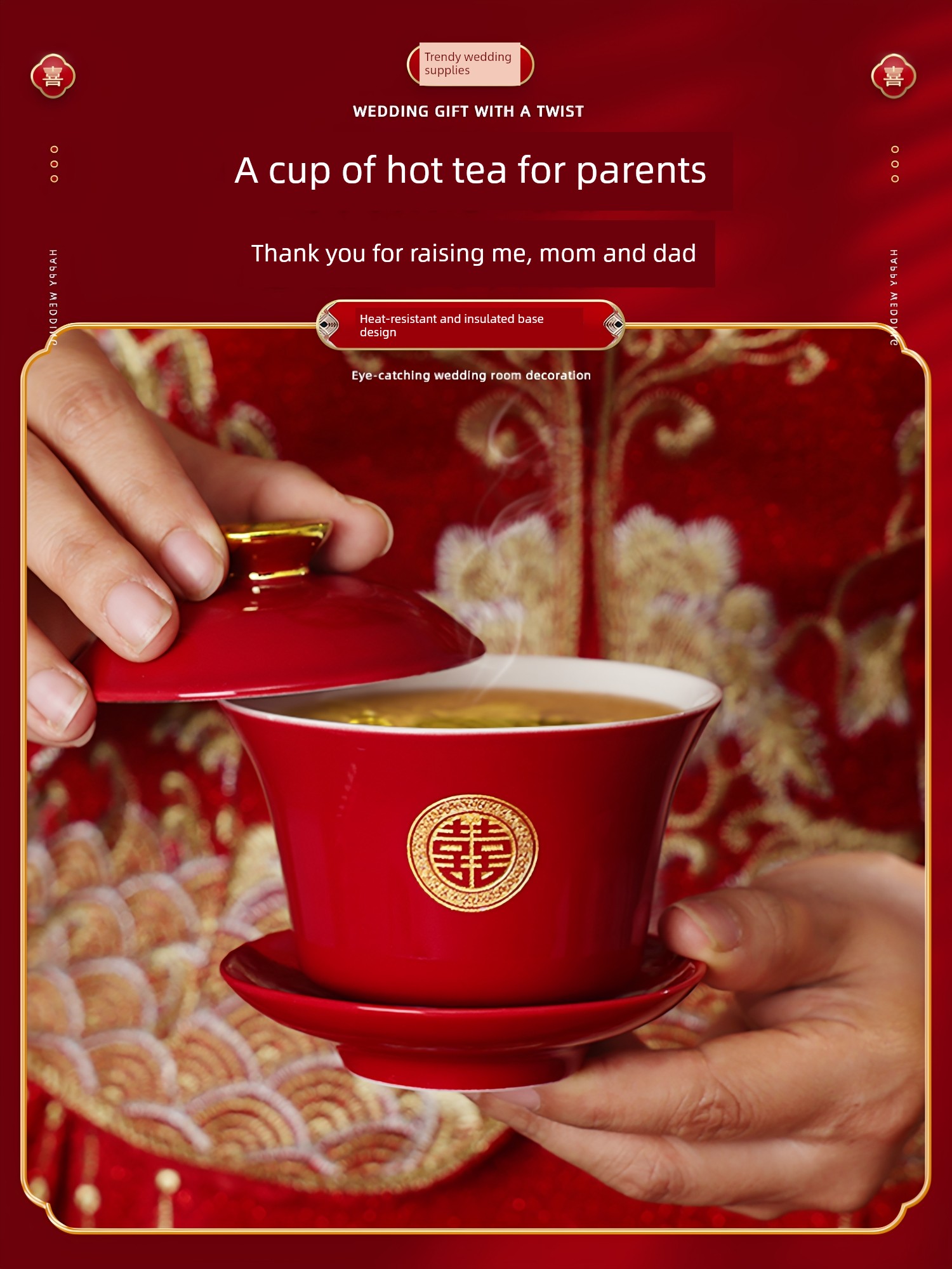 Marriage Dowry Supplies Red Bowl and Chopsticks Mother's Home Tea Cup