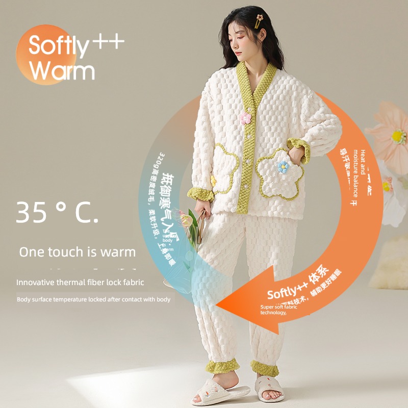 female thickening Flannel Net red wind lovely Wear out pajamas
