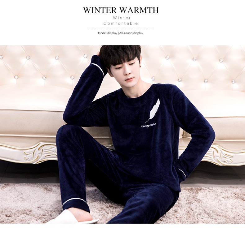 winter thickening Flannel spring and autumn keep warm male pajamas