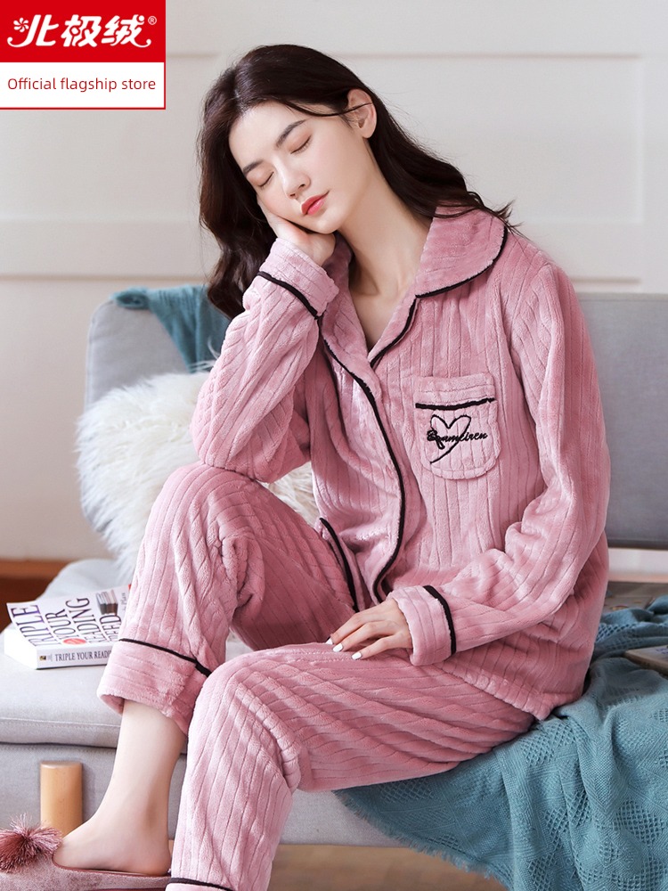 female Autumn and winter thickening Flannel Can be worn out pajamas