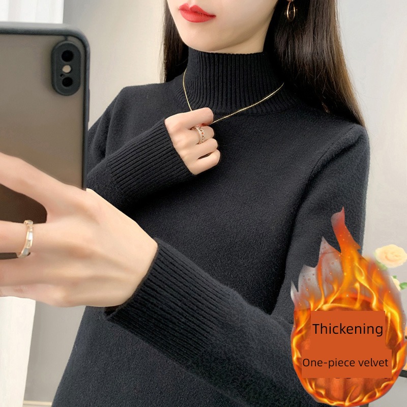 one Velvet Half high collar Autumn and winter Inner lap Self-cultivation sweater