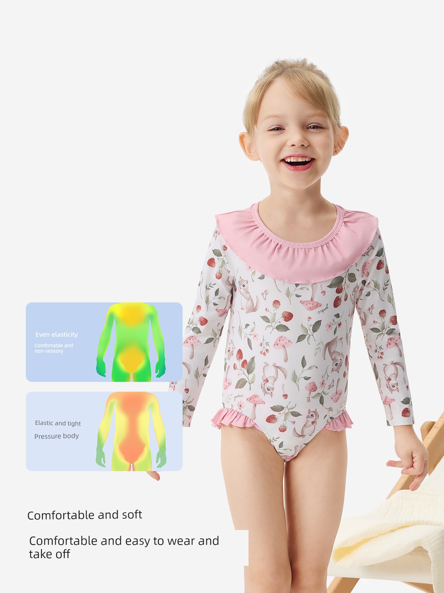 YEEHOO Short Sleeve Baby Girl Sun Protection One-Piece Swimsuit for Children — 3