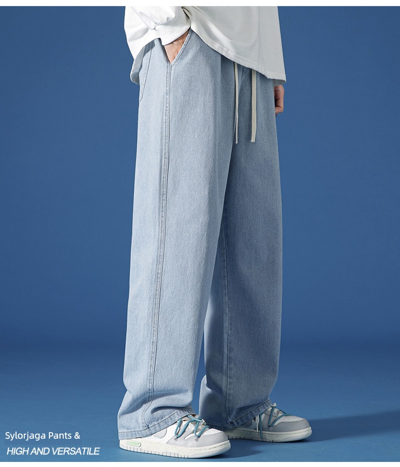 Autumn and winter Plush thickening Straight cylinder leisure time Broad leg Jeans