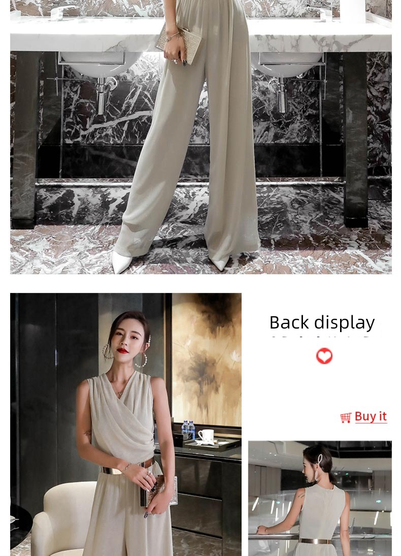 Chiffon fashion Straight cylinder easy High waist Sagging sensation Jumpsuits