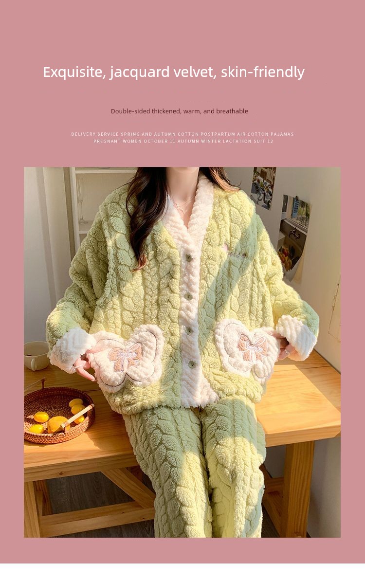 2026 Coral Fleece Maternity Pajamas Winter Postpartum Large Size Nursing Warm Thickened Homewear for Pregnant Women — 22