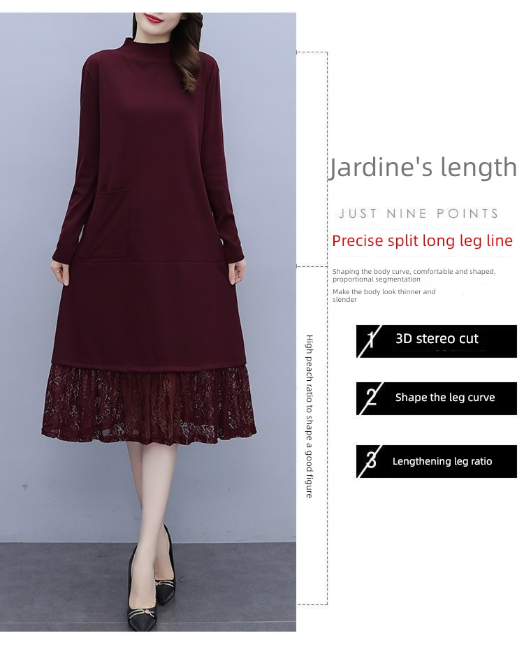 Medium length Half high collar fashion Inner lap knitting sweater