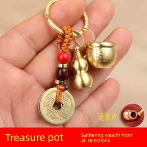 Hundred Blessings Wealth Jar, Pure Brass Rice Jar, Wealth-Attracting Copper Jar, Treasure Bowl Keychain, Fortune-Bringin