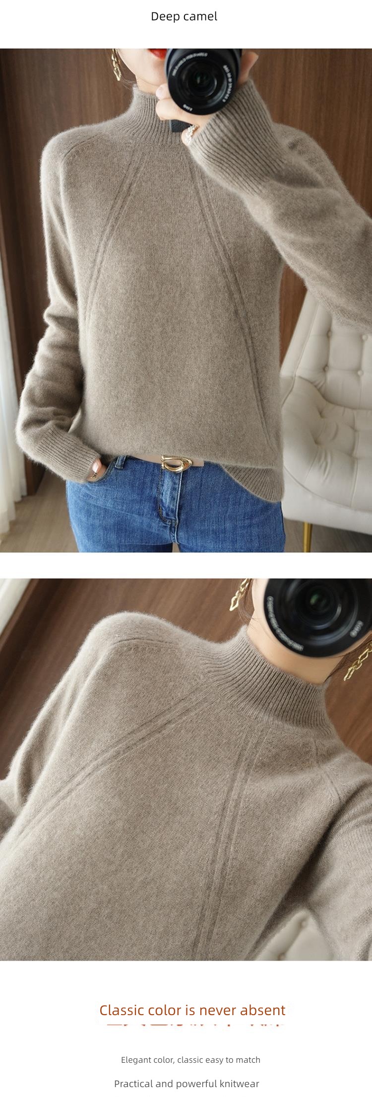 Plush thickening knitting Half high collar Foreign style ma'am sweater