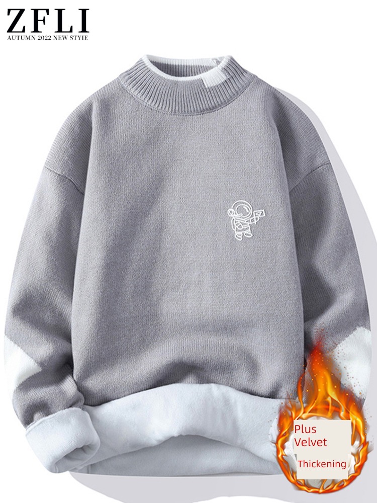 sweater winter Plush Half high collar leisure time Fake two