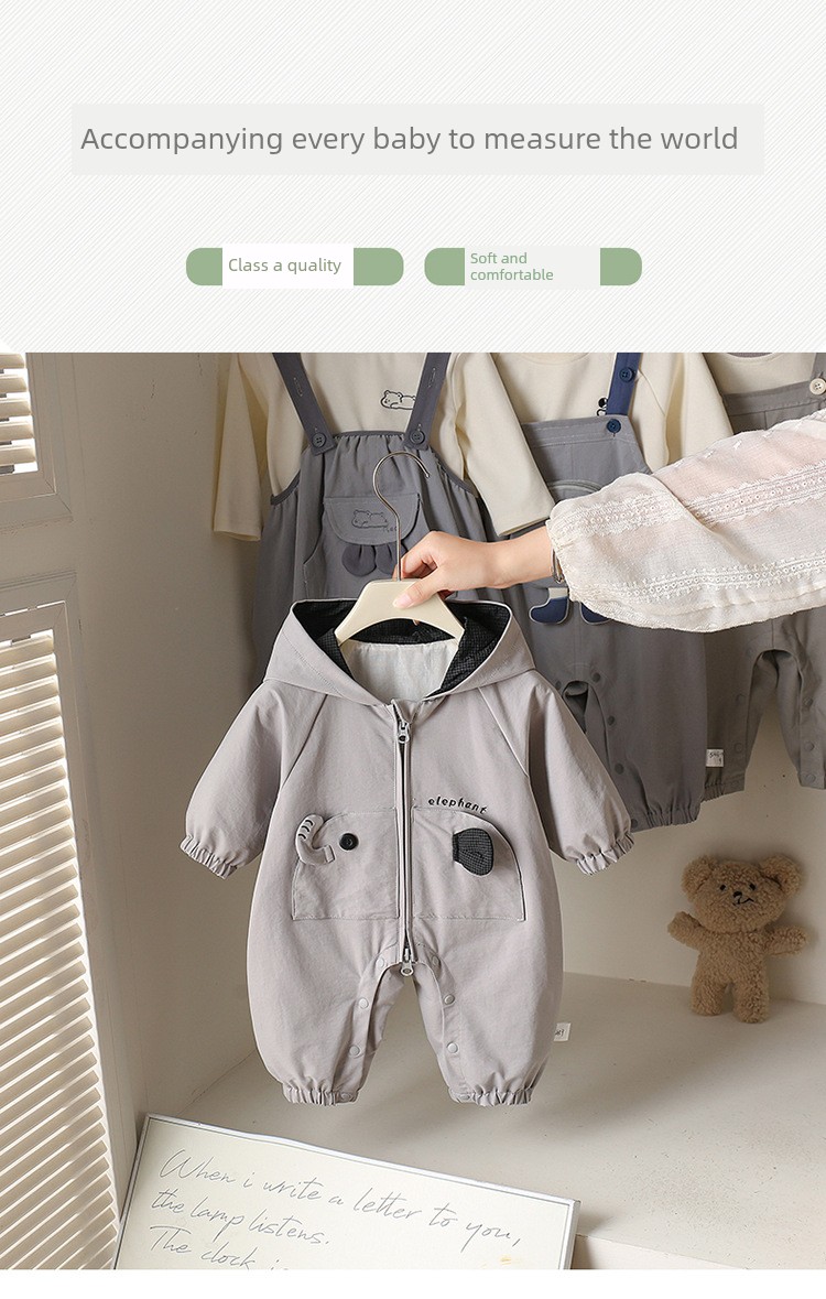 Windproof Outdoor Clothing for Babies, Early Autumn One-Piece Suit, Super Cute Cartoon Baby Spring and Autumn Crawling Suit, Hooded Jacket — 3