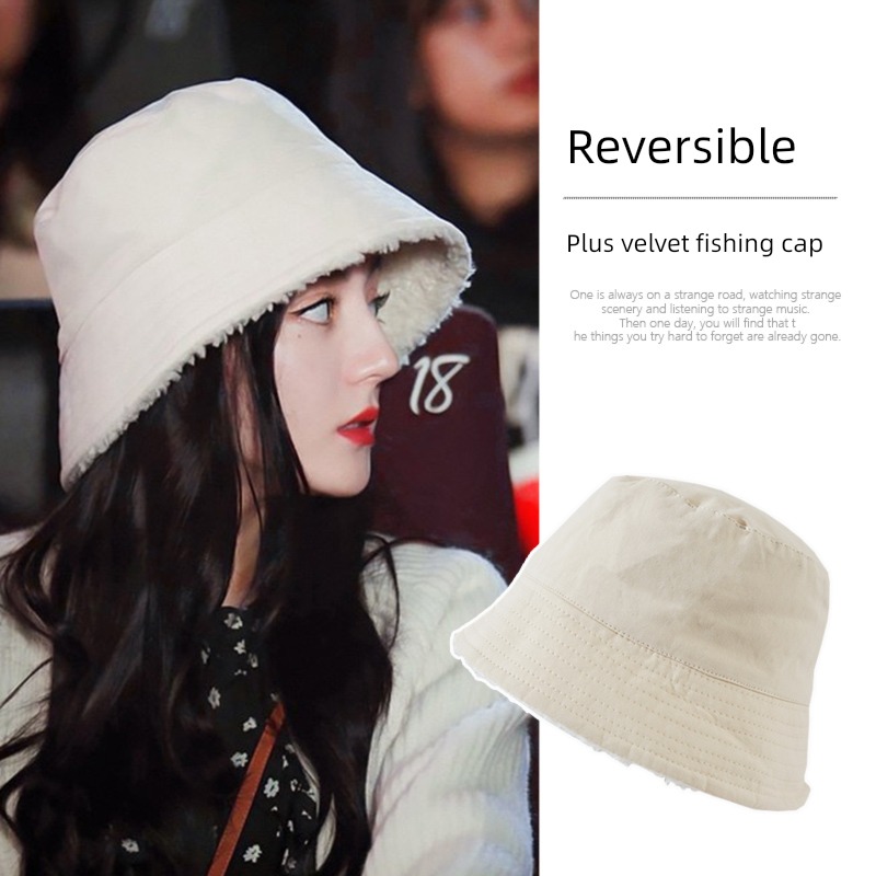 Double sided wear female Reba Same Versatile winter Fisherman hat