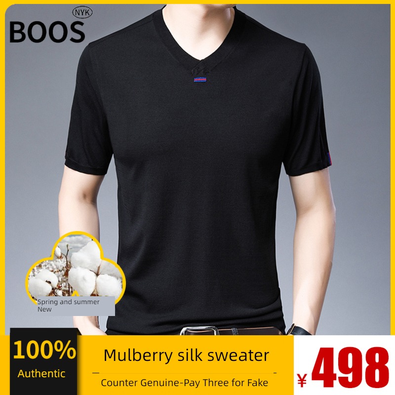 high-end Big size mulberry silk jacket leisure time Short sleeve T-shirt