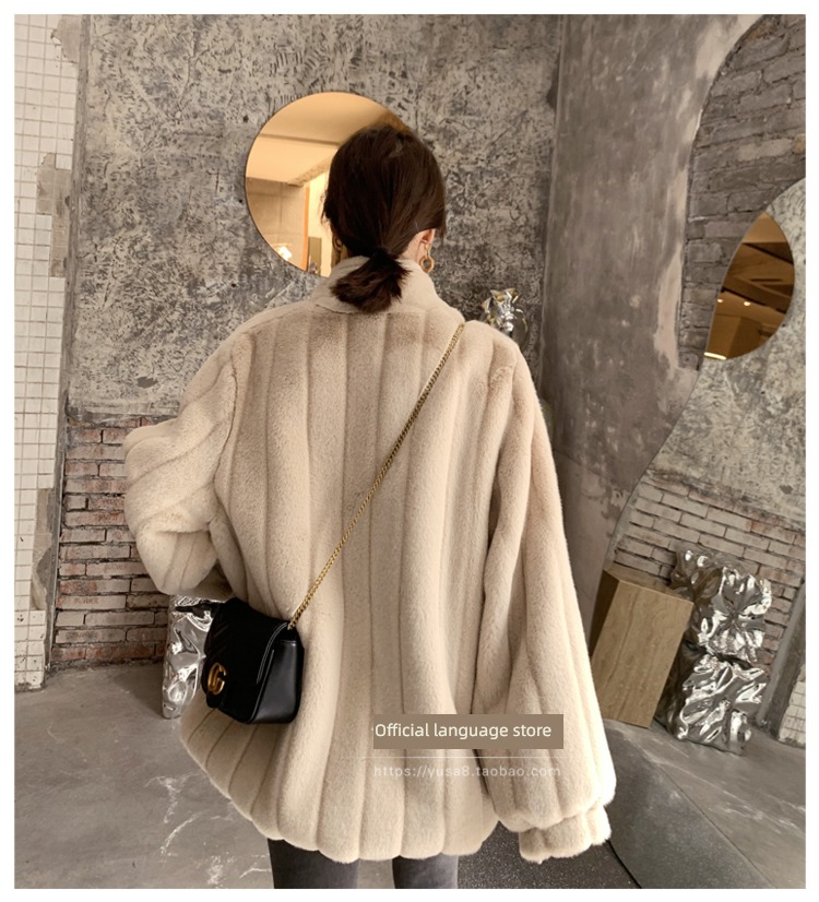 2022 Autumn and winter Imitation rabbit hair leather and fur female Medium and long term Plush clothes easy Lamb hair overcoat stand collar Maomao loose coat