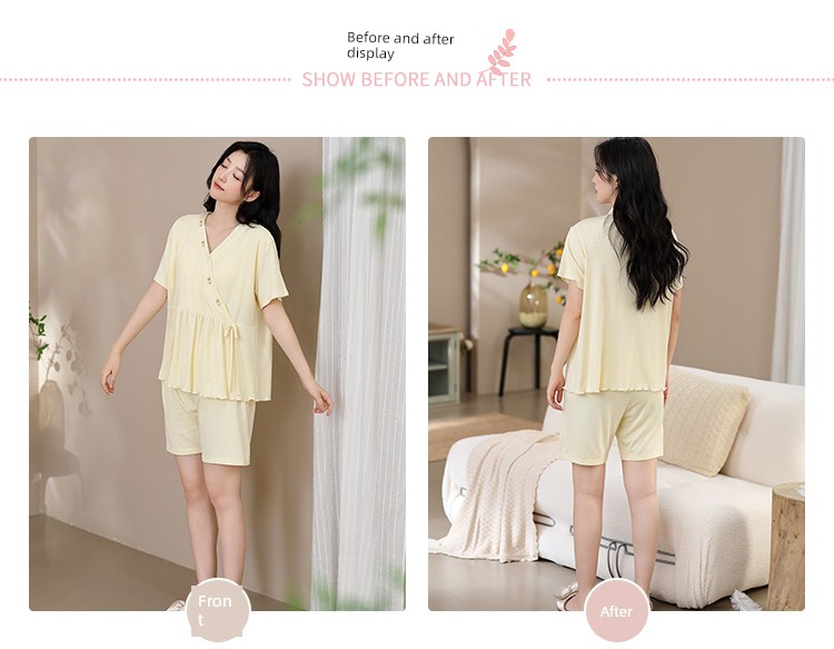 Modal Maternity Pajamas with Chest Pads for Women, Summer Thin Short-Sleeve Nursing Sleepwear for Postpartum Women, Summer Maternity Loungewear — 9