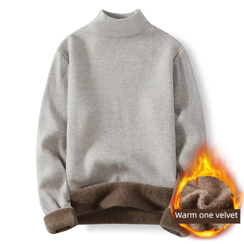 tide Plush Thickened section black Self-cultivation Middle collar sweater
