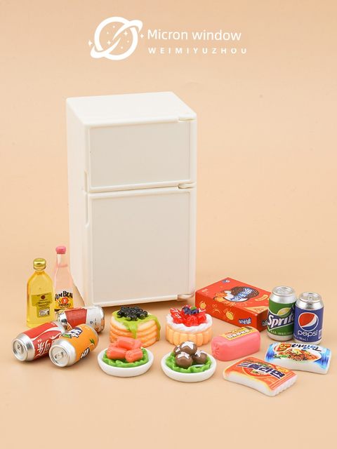Mini simulation kitchen refrigerator food model children's house play toy mini scene ornaments food and play items