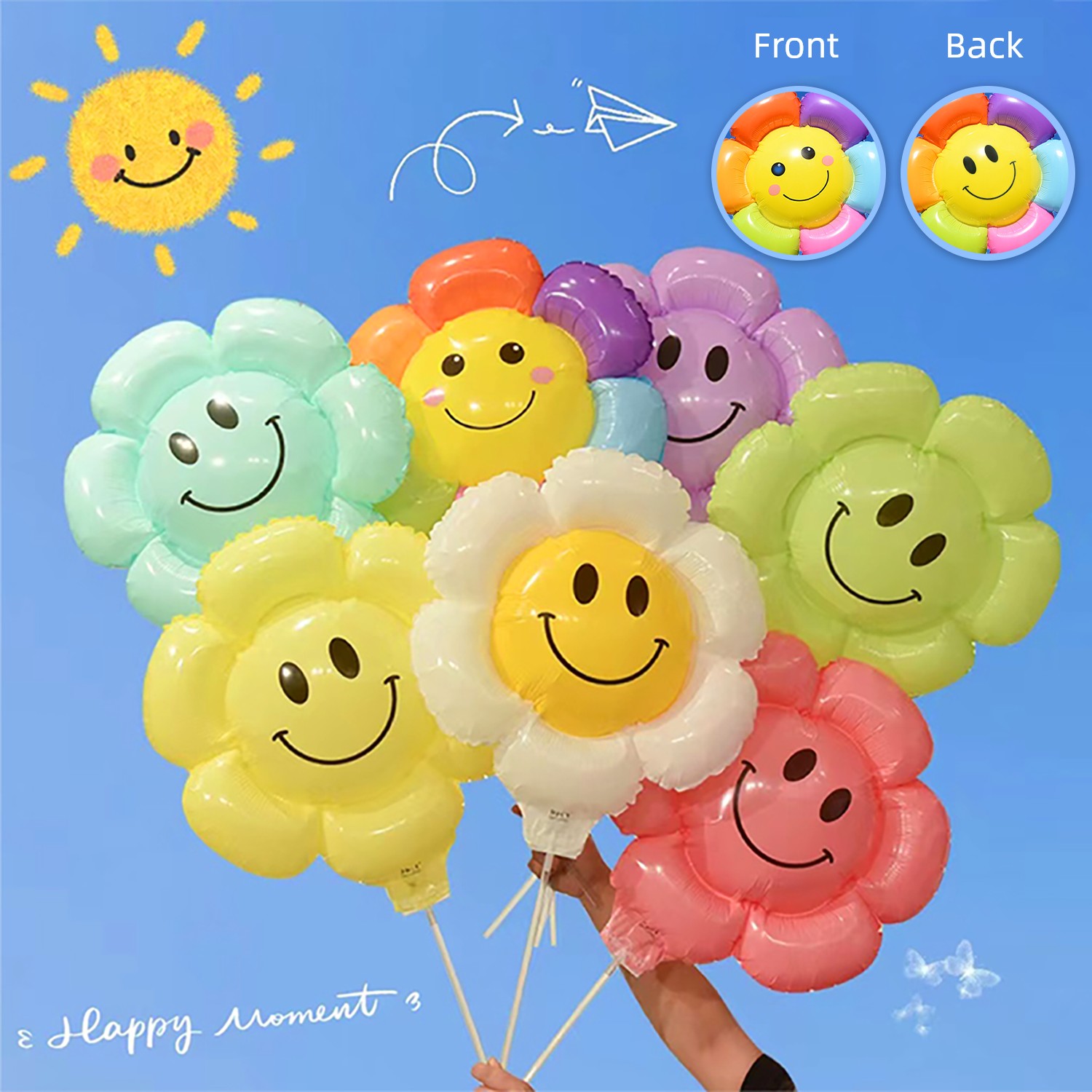 SUNFLOWER Smiley Balloon Decoration Daisy School Sports Meeting Kids Hand-Held Bar Photo Props Stall