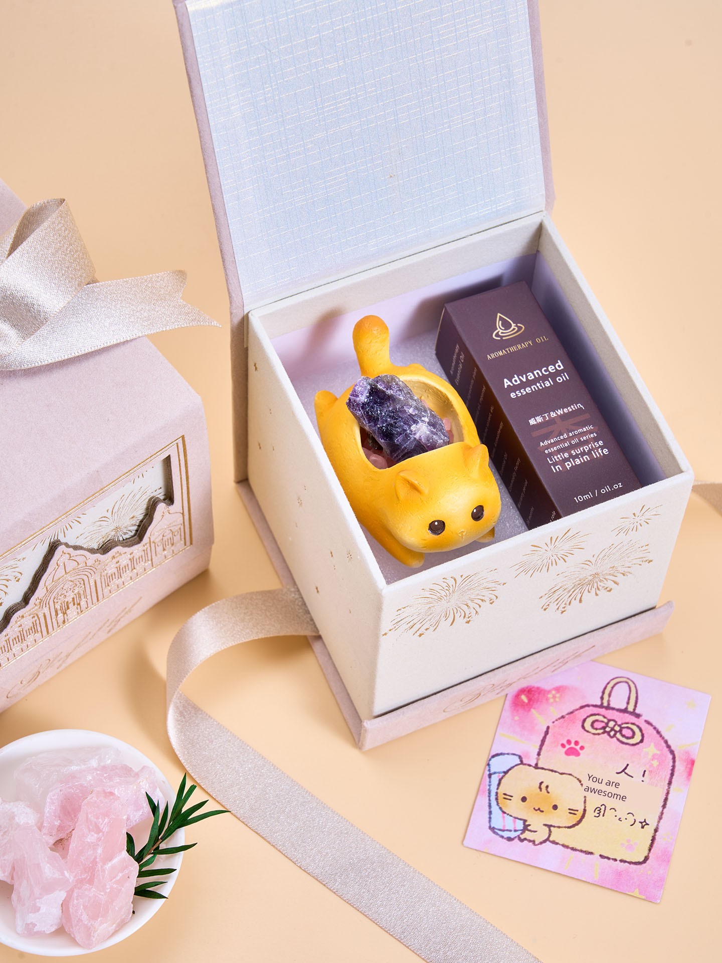 Birthday Gift for Girls to Give to Their Best Friend, Cute Cartoon Siamese Cat, High-Quality Crystal Flameless Aroma Diffuser Stone Ornament