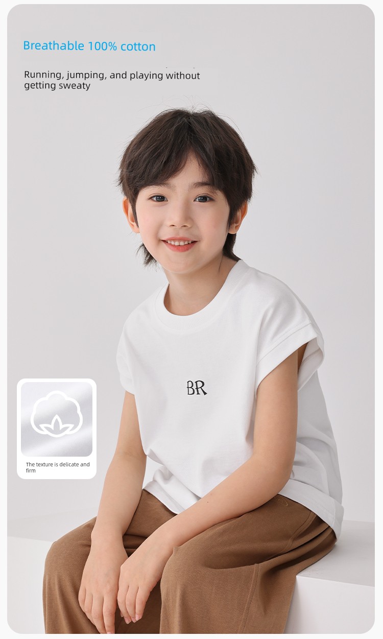 Haima's Boys' Pure Cotton Summer Thin Vest 2026 New Style Children's Sleeveless T-Shirt Boys' Outerwear Set Trendy — 7
