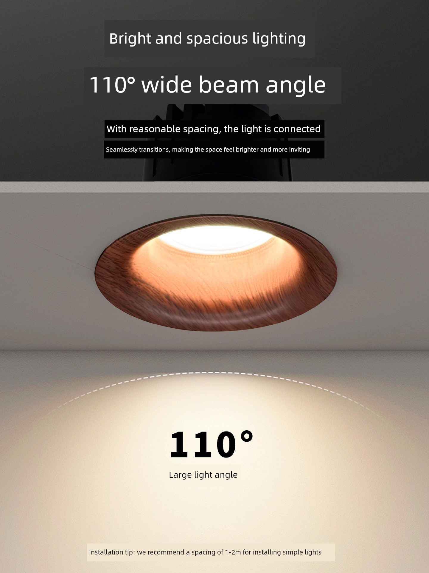Vintage-Style Walnut Wood Recessed Frameless Adjustable Wall Washer Light Deep Cup Anti-Glare Spotlight 406F