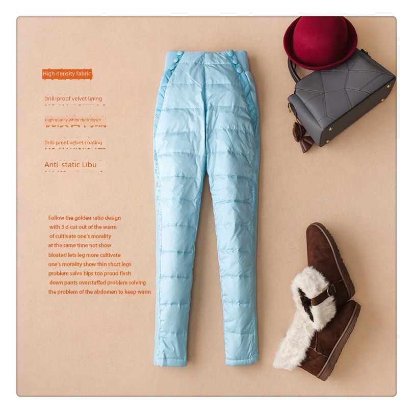 High waist elastic force Self-cultivation Wool Lace lady Down pants