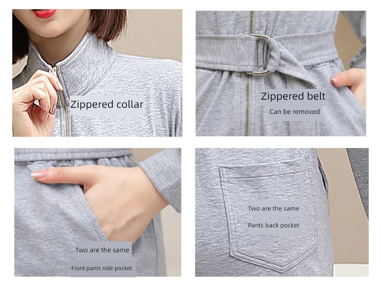 work clothes Leisure fashion Solid color spring and autumn zipper Jumpsuit