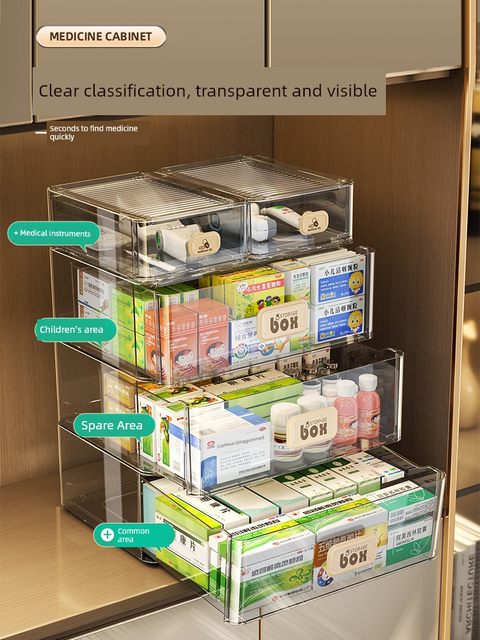 抽屉式药品收纳盒家用玄关桌面大容量透明药箱药品分类收纳置物架