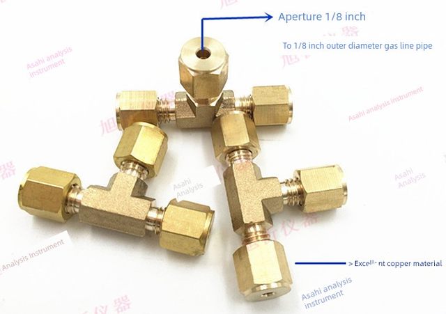 Brass tee connector 1/8-inch 3mm copper tube sleeve connector Replaces Agilent chromatographic connector