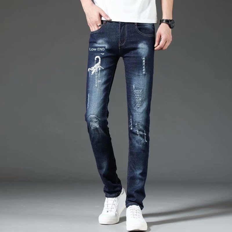 hole autumn printing Korean version trend Beggar Jeans
