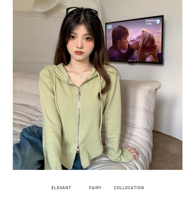 Double zipper Hooded Cardigan Self-cultivation jacket Long sleeve T-shirt