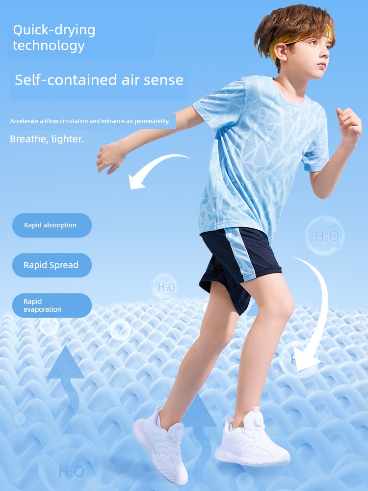 Sports Reebok Kidsren's Suit for Boys 2026 New Ice Silk Quick-Drying Summer Boys' Short-Sleeved Clothes for Older Kidsren — 2