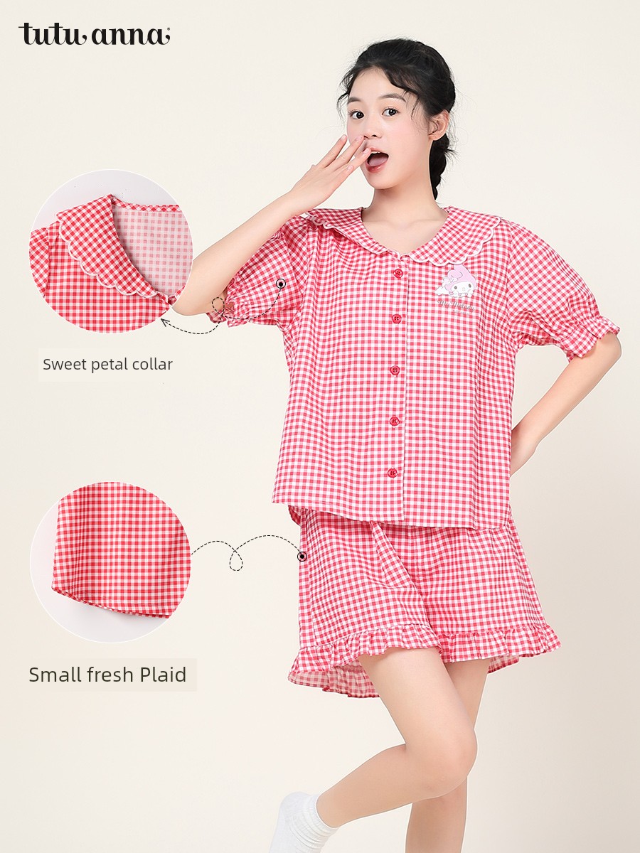 tutuanna Spring and summer female printing lattice shorts pajamas