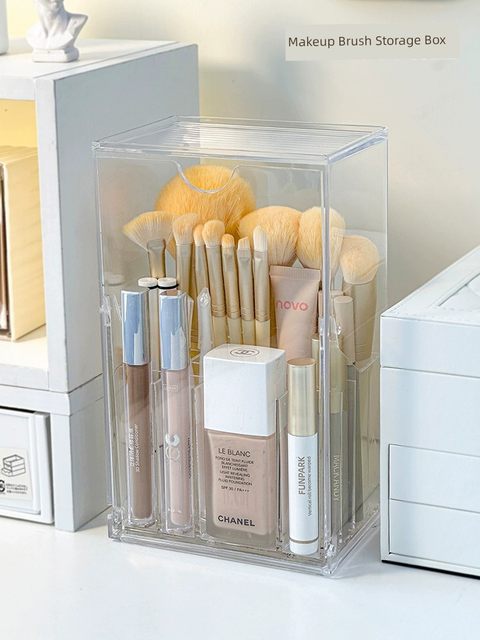 Makeup brush storage cylinder dustproof dressing table top cosmetics lipstick box eyebrow pencil eye shadow brush storage rack pencil