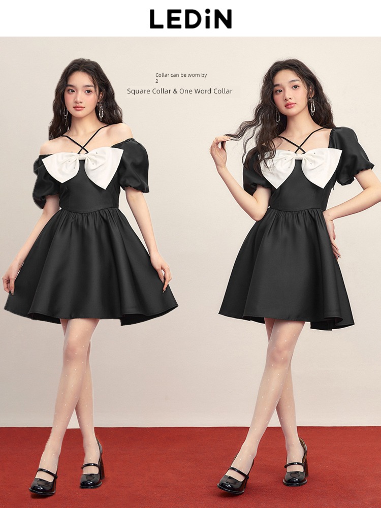 Happy town Sweet Princess Dress Autumn and winter Sense of design bow