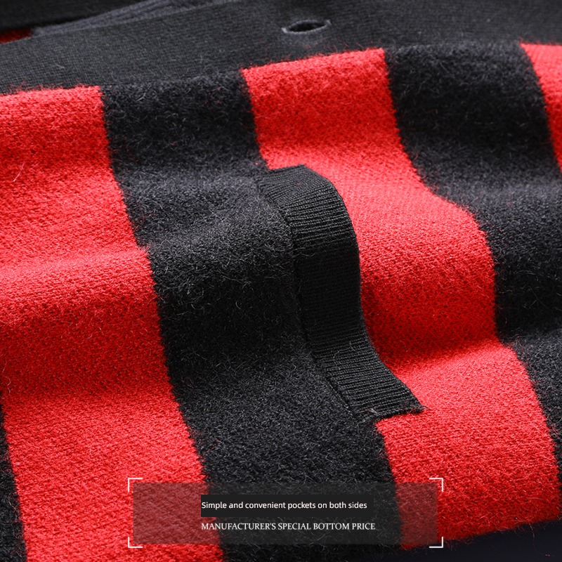 Pick up the leak Light luxury Medium and long term Black red stripe Mohair