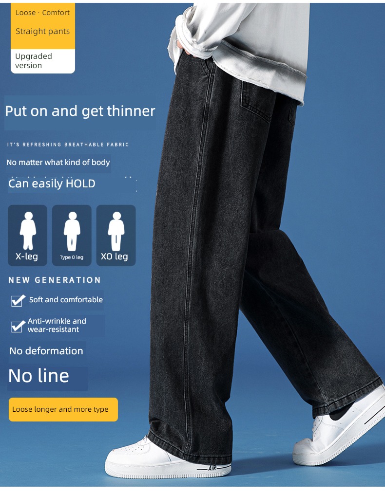 Autumn and winter Plush thickening Straight cylinder leisure time Broad leg Jeans