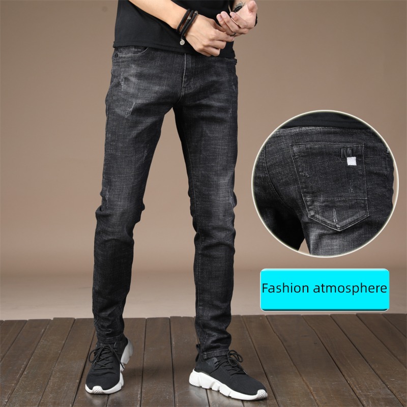 Self-cultivation Little feet autumn Plush black Straight cylinder Jeans