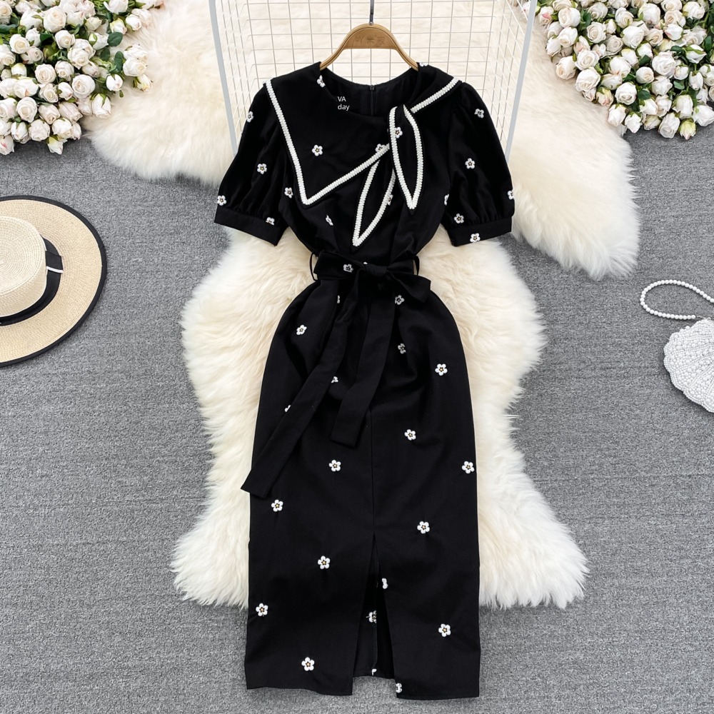 Retro temperament A word Dress grace bow