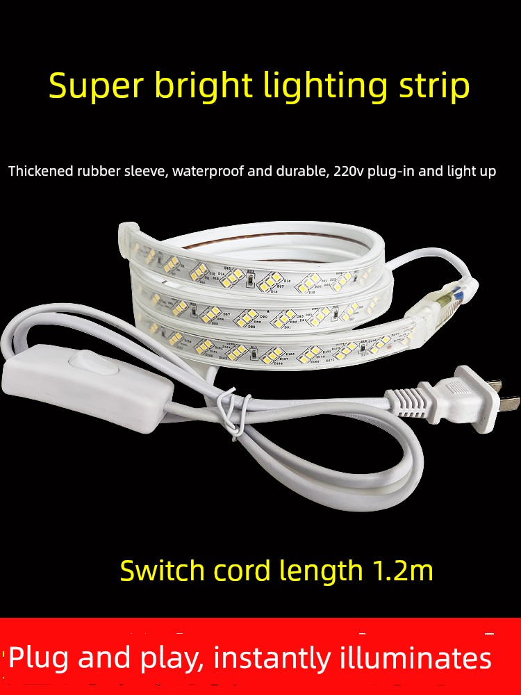 Outdoor Led Strip Light, Super Bright, Waterproof, 220V, Self-Adhesive Led Strip Light with Switch, Home Decoration, Living Room Ceiling, Background Wall