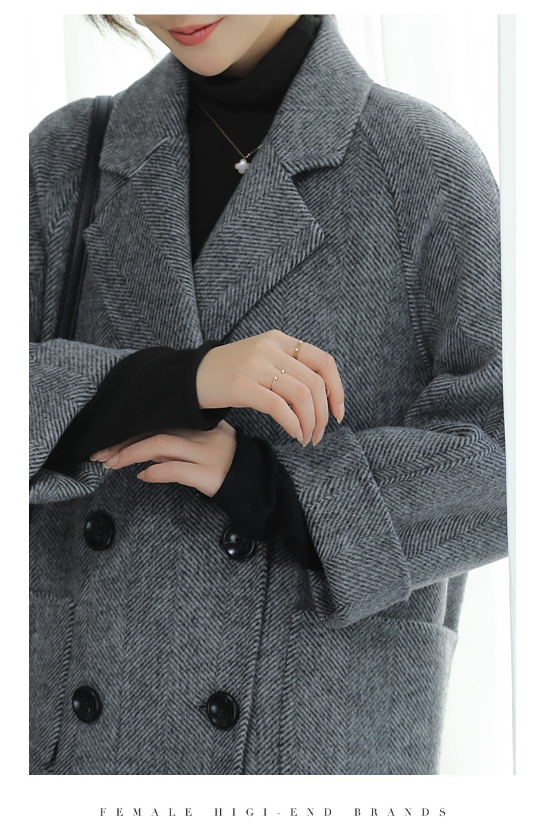 Medium and long term Herringbone pattern loose coat Self-cultivation two-sided woolen coat