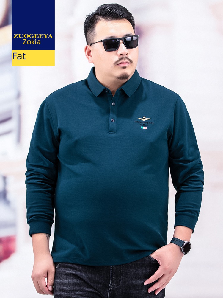 Middle aged man Long sleeve Fat guy the fat leisure time Polo shirt