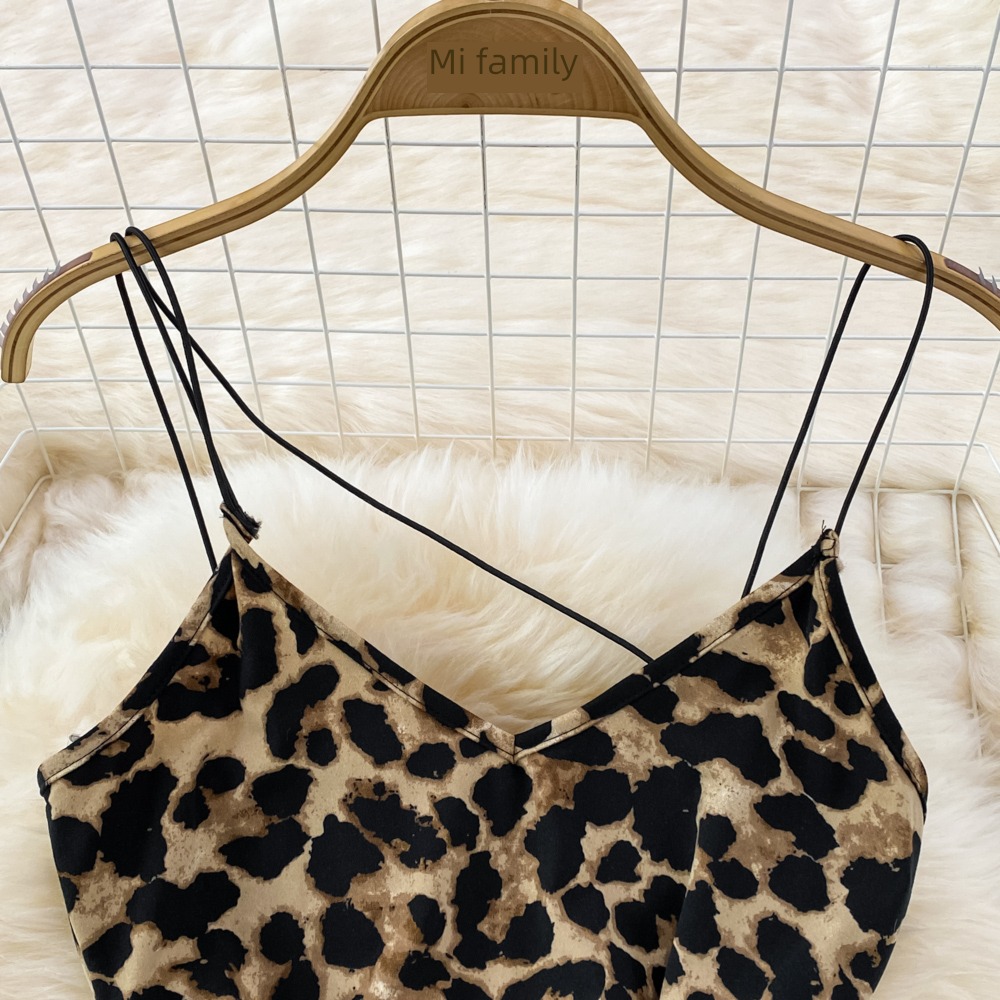sexy Leopard Print womanliness Self-cultivation low-cut braces skirt