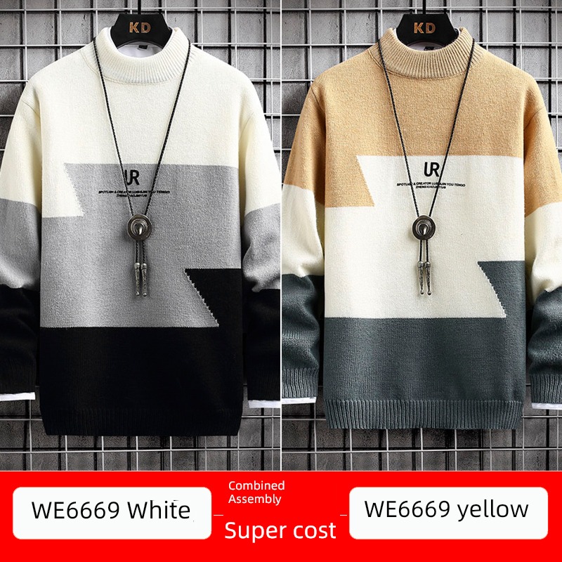 Imitation mink Color contrast easy Inner lap Middle collar winter clothes sweater