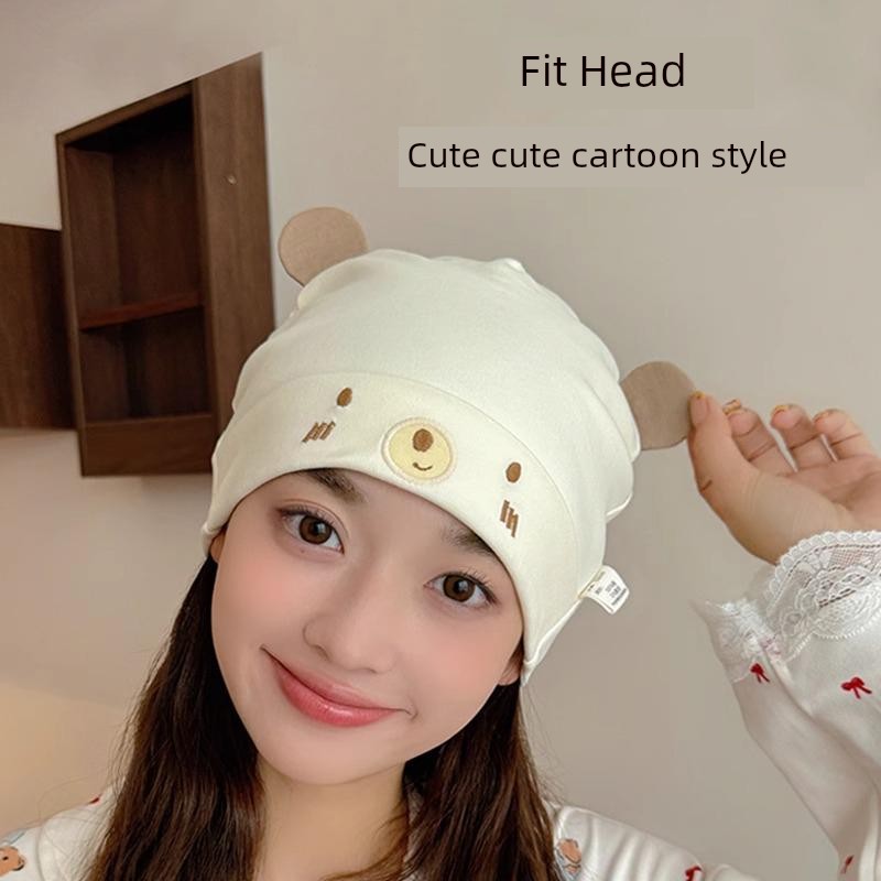 Postpartum Hat for All Seasons, Pure Cotton, Class A, Large Head Circumference, Cute, Thin Style for Spring and Summer, Windproof for Postpartum Women, — 2