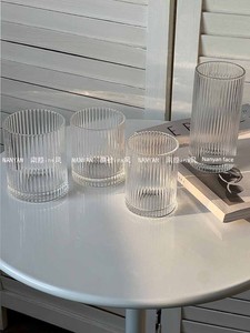 Ins Simple Striped Glass Cup Iced Americano Latte Coffee Cup Juice Cup Cold Drink Cup Household Milk Cup Water Cup