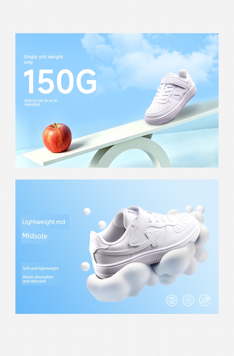 Xtep Children's Shoes, Kids' White Sneakers, Boys' Casual Shoes, New Spring and Autumn Models, Boys' Student White Sports Shoes, Girls' Shoes — 7
