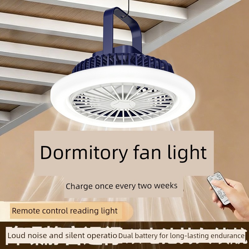 Dormitory Small Fan for Students' Lower Bunk, Silent, Long-Lasting, Hanging Ceiling Fan, USB Rechargeable and Plug-In Dual-Use Fan Light