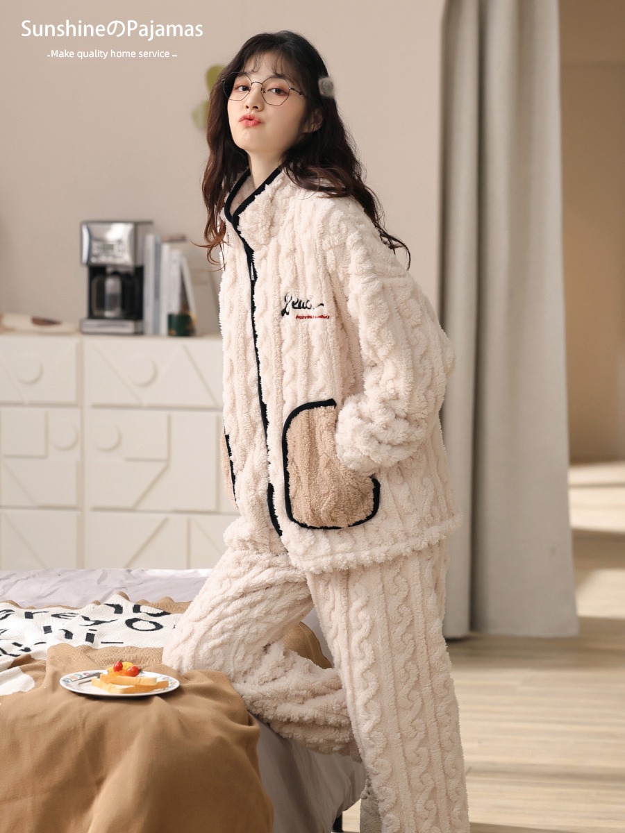 winter new pattern girl student keep warm Coral velvet lovers pajamas