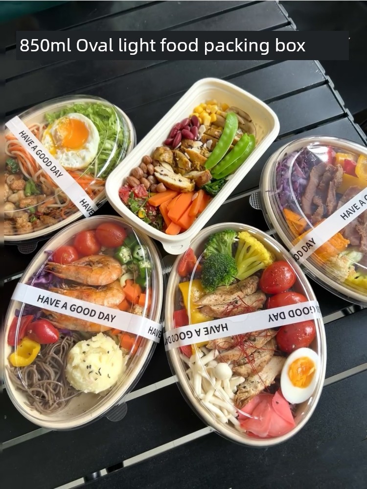 Oval Bowl Disposable Lunch Box, Biodegradable Oval Light Meal Salad Take-Out Box, Bento Box, Fruit Cut Box
