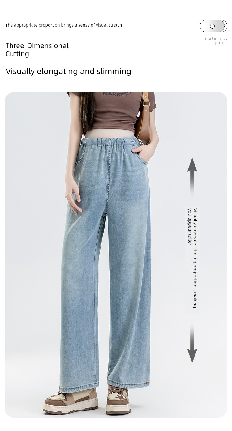 Maternity Pants Summer Wear, Lightweight and Loose Wide-Leg Tencel Jeans, Summer Casual Pants Without Belly Support for Petite Sizes — 7